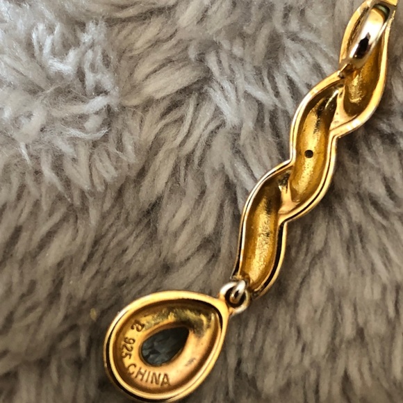 Gold Over Sterling and Sterling Necklace Pendant With Blue and Clear Stones - Picture 11 of 11